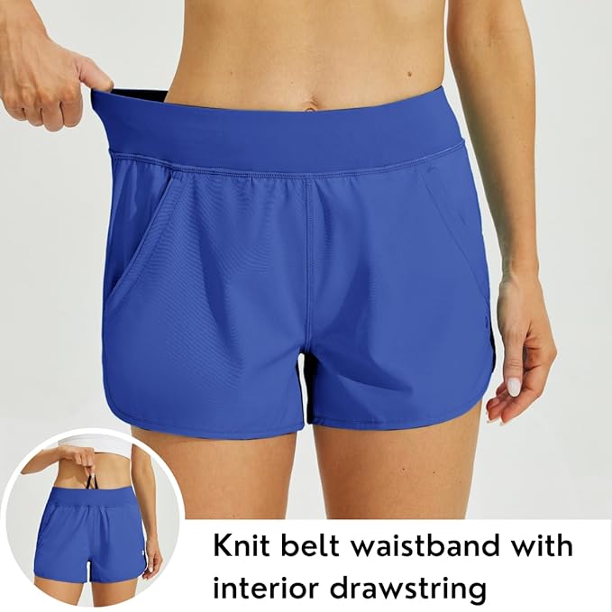 Willit Women's 3" Swim Board Shorts Swimming Bottoms with Brief Liner Quick Dry UPF 50+ Royal Blue M