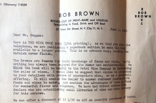 (Wine) Cora, Rose & Bob Brown.  The Wine Cook Book.