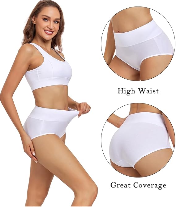 wirarpa Ladies Knickers Cotton Full Briefs High Waisted Underwear Panties for Women 5 Pack Size S