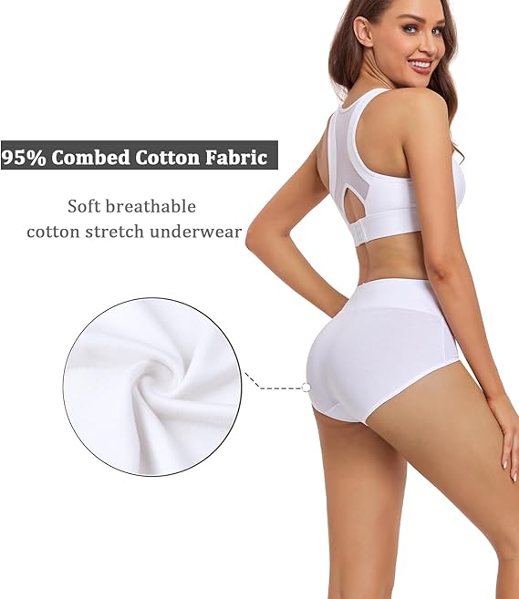 wirarpa Ladies Knickers Cotton Full Briefs High Waisted Underwear Panties for Women 5 Pack Size S