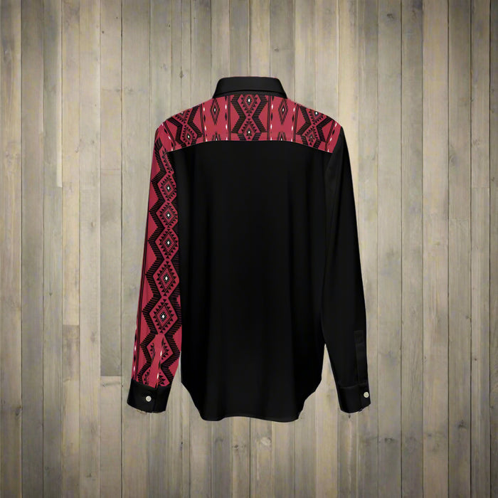 Women's Classic Burgundy and Black Aztec Button-Up Shirt - Cozy Corner