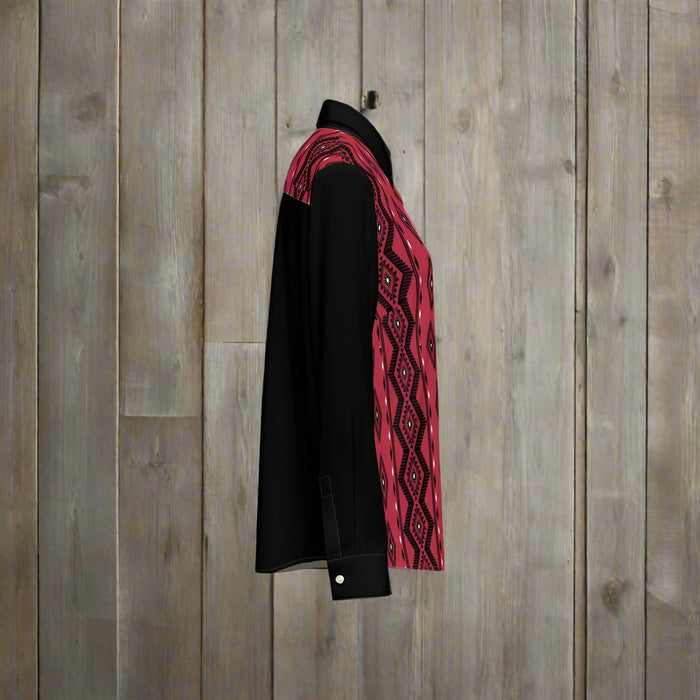 Women's Classic Burgundy and Black Aztec Button-Up Shirt - Cozy Corner