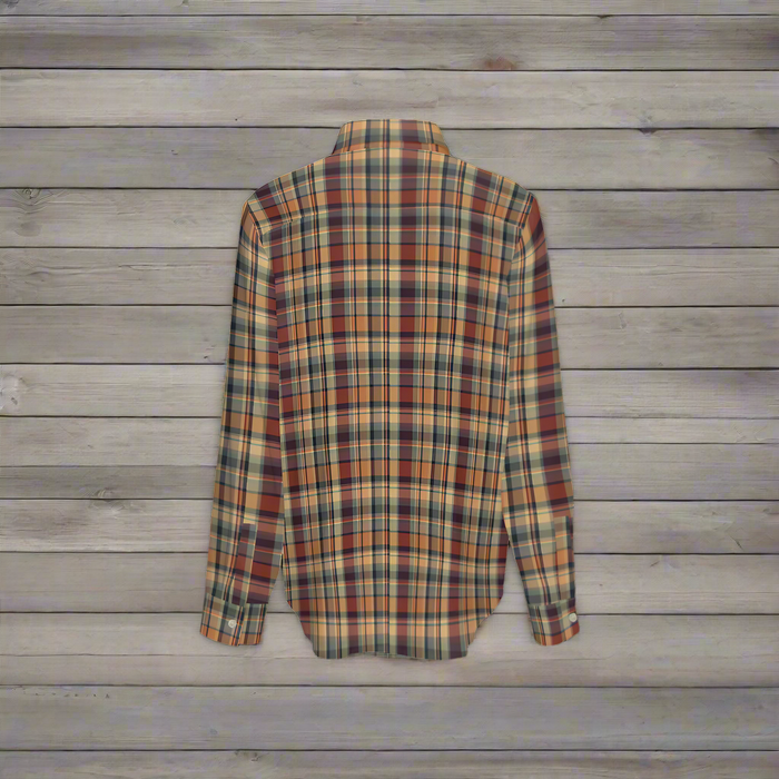 Women's Classic Button-Up Gold Plaid Shirt - Cozy Corner