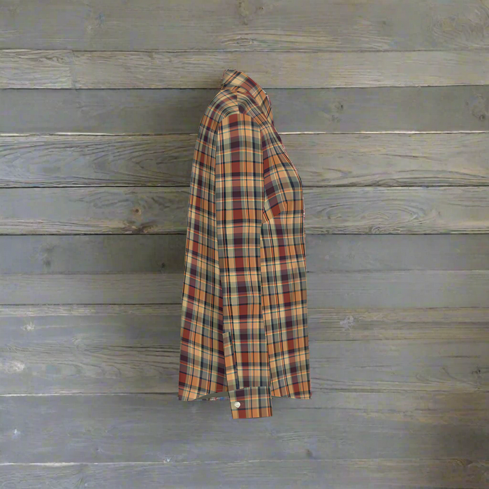 Women's Classic Button-Up Gold Plaid Shirt - Cozy Corner