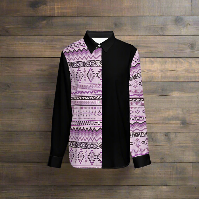 Women's Classic Purple and Black Aztec Button-Up Shirt - Cozy Corner