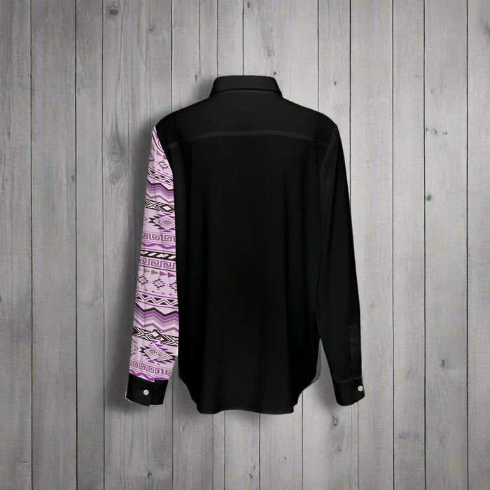 Women's Classic Purple and Black Aztec Button-Up Shirt - Cozy Corner