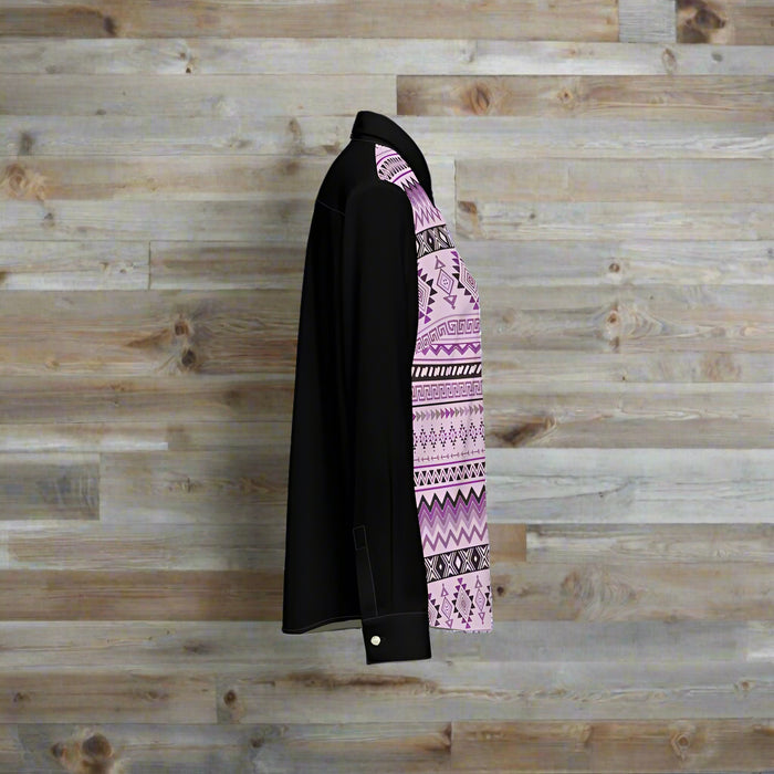 Women's Classic Purple and Black Aztec Button-Up Shirt - Cozy Corner