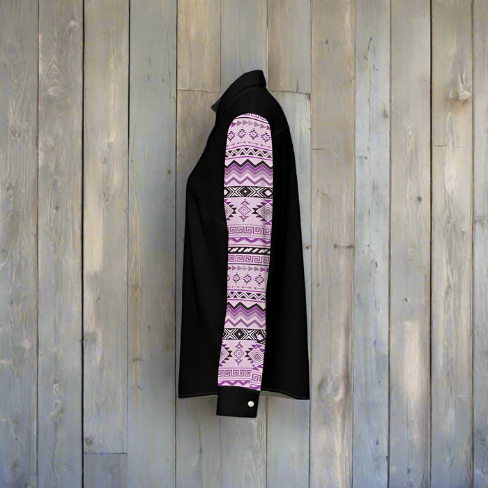 Women's Classic Purple and Black Aztec Button-Up Shirt - Cozy Corner
