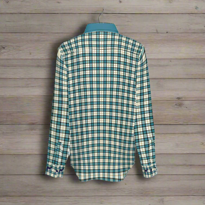 Women's Classic Turquoise Plaid Button-Up Shirt - Cozy Corner