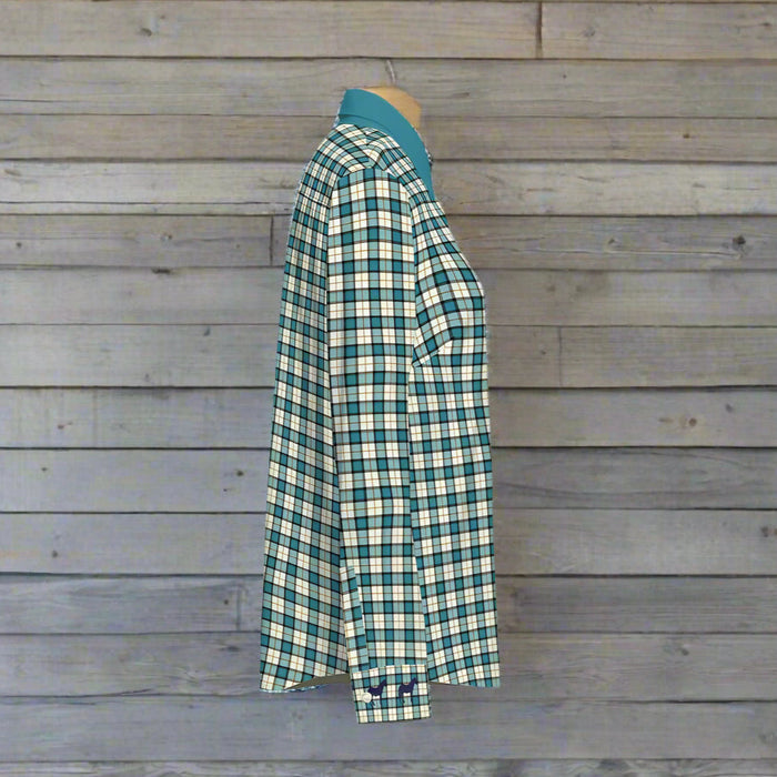 Women's Classic Turquoise Plaid Button-Up Shirt - Cozy Corner