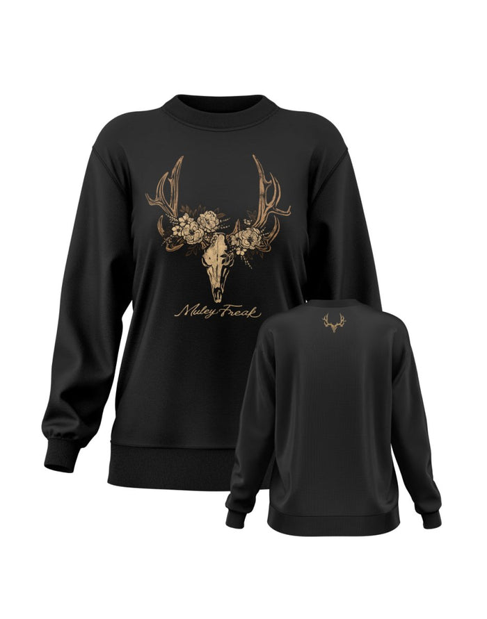 Women's Floral Skull Crew Neck - Muley Freak
