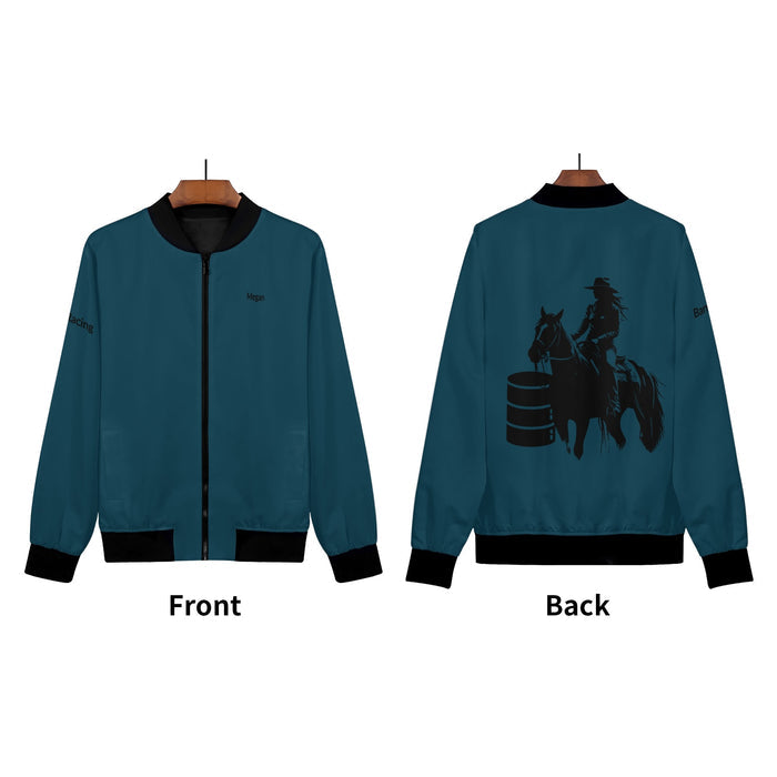 Womens Personalized Barrel Racing Bomber Jacket - Turquoise - Cozy Corner