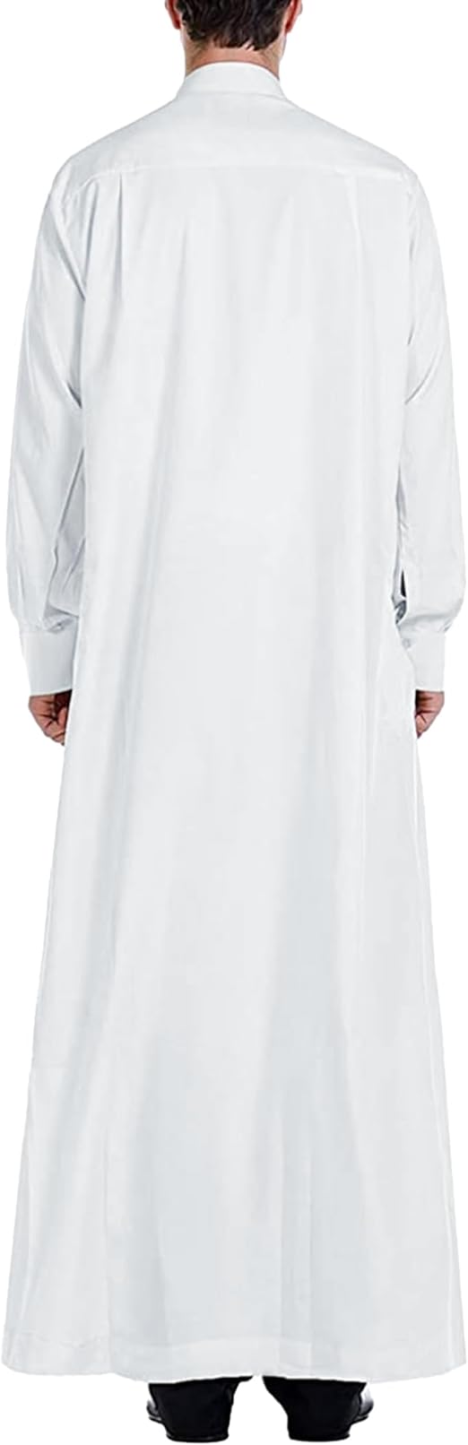 YAOHUOLE Men's Kaftan Abaya Thobe Button Up Long Sleeve Muslim Thobe Side Split Casual Abaya Robe White M