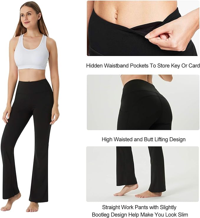 YUSHOW Flare Trousers Women Bootcut Yoga Pants High Waist Workout Bootleg Pants Black
