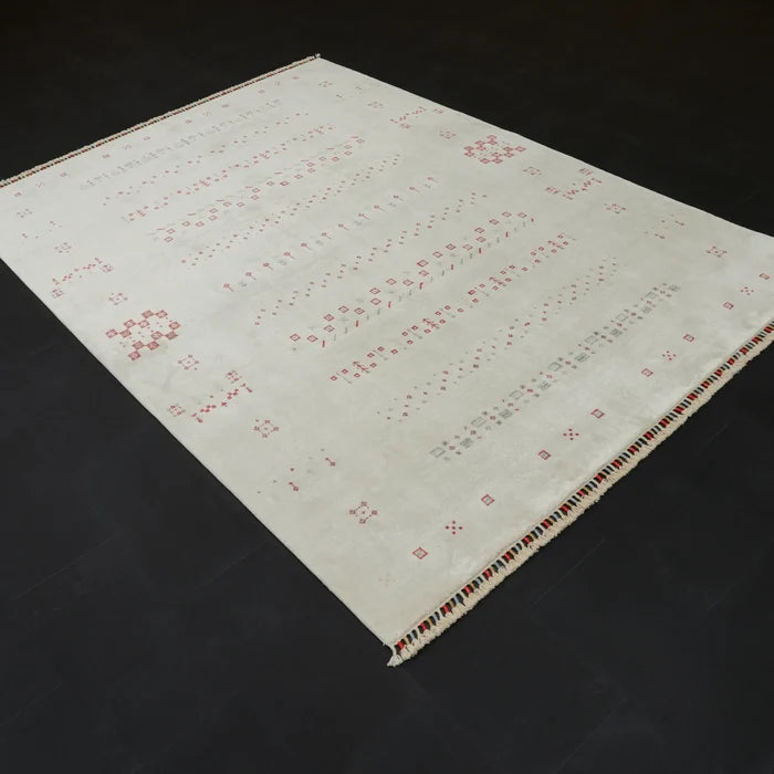 Zara serisi etnik desenli tezgah dokuma halı, krem, 80x140 cm — Halıcızade