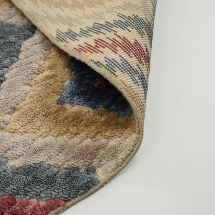 Zara Serisi Geometrik Desenli Rengarenk Tencel Tezgah Dokuma Halı — yatak odası halısı
