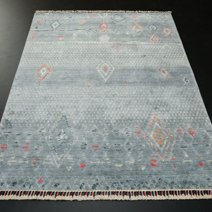 Zara Serisi İskandinav Desenli Mavi Tezgah Dokuma Halı — 90x150, 130x190, 170x240 cm