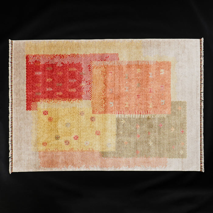 Zara Serisi Patchwork Desenli Tezgah Dokuma Halı — geometrik desenli