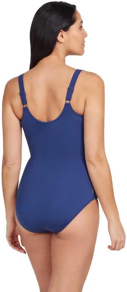 Zoggs Women's Sumatra Adjustable Scoopback Swimwear with Tummy Control, Navy/Blue/Jade, 38-inch/Size 14