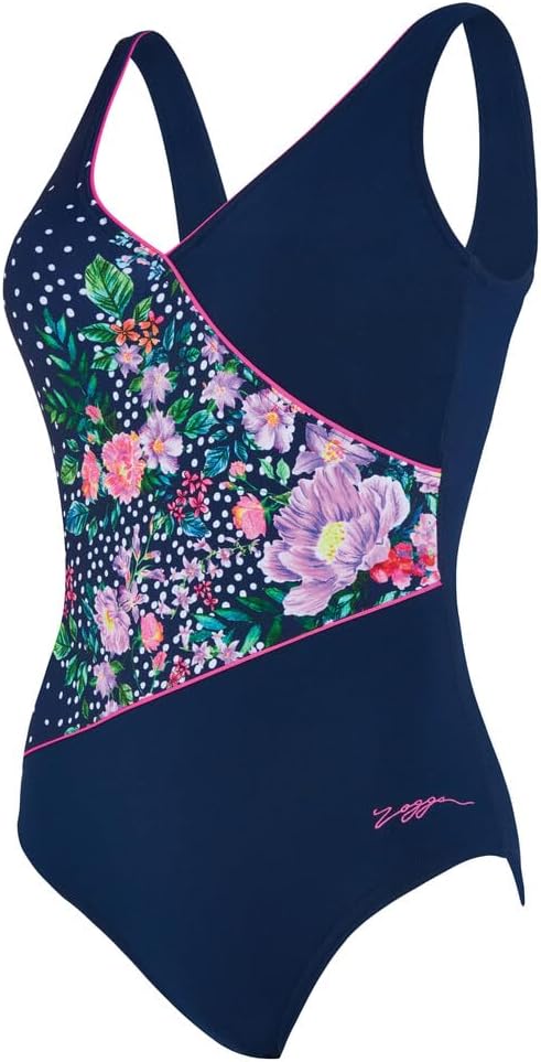 Zoggs Women's Wrap Front One Piece Swimsuit, Navy